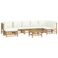 vidaXL 8-tlg. Garten-Lounge-Set mit Cremewei&szlig;en Kissen Bambus