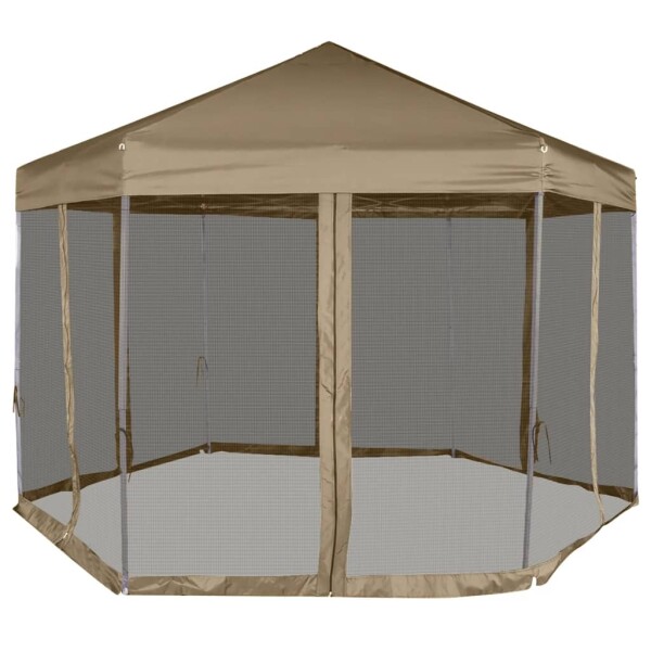 vidaXL Faltpavillon mit Seitenw&auml;nden Sechseckig 3,6x3,1m Taupe 220g/m&sup2;