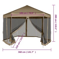 vidaXL Faltpavillon mit Seitenw&auml;nden Sechseckig 3,6x3,1m Taupe 220g/m&sup2;