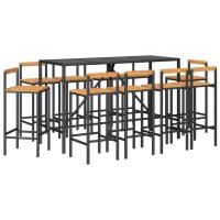 vidaXL 11-tlg. Gartenbar-Set Schwarz Poly Rattan &amp; Massivholz Akazie