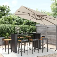 vidaXL 9-tlg. Gartenbar-Set Schwarz Poly Rattan &amp; Massivholz Akazie