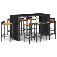 vidaXL 9-tlg. Gartenbar-Set Schwarz Poly Rattan &amp; Massivholz Akazie