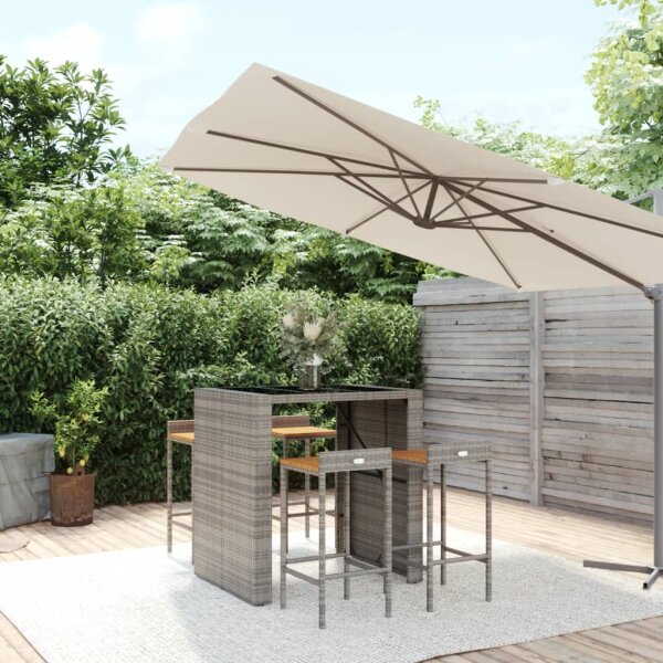 vidaXL 5-tlg. Gartenbar-Set Grau Poly Rattan &amp; Massivholz Akazie