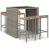 vidaXL 5-tlg. Gartenbar-Set Grau Poly Rattan &amp; Massivholz Akazie