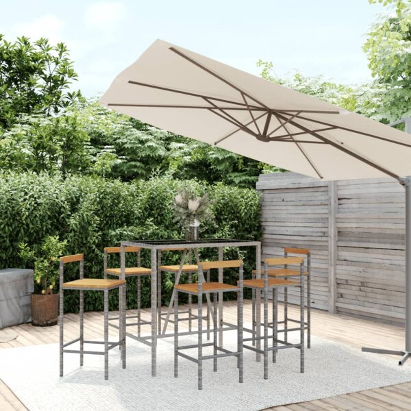 vidaXL 7-tlg. Gartenbar-Set Grau Poly Rattan &amp; Massivholz Akazie