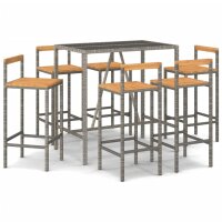 vidaXL 7-tlg. Gartenbar-Set Grau Poly Rattan &amp; Massivholz Akazie