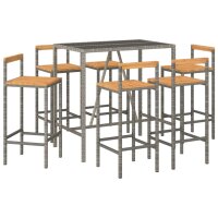 vidaXL 7-tlg. Gartenbar-Set Grau Poly Rattan &amp; Massivholz Akazie