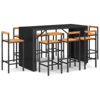 vidaXL 9-tlg. Gartenbar-Set Schwarz Poly Rattan &amp; Massivholz Akazie