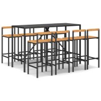 vidaXL 9-tlg. Gartenbar-Set Schwarz Poly Rattan &amp; Massivholz Akazie