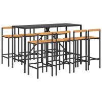 vidaXL 9-tlg. Gartenbar-Set Schwarz Poly Rattan &amp; Massivholz Akazie