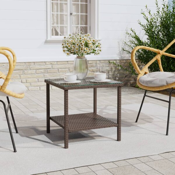 vidaXL Beistelltisch Braun 45x45x45 cm Poly Rattan und Hartglas