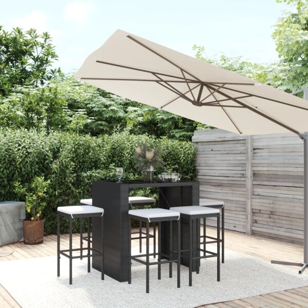 vidaXL 7-tlg. Gartenbar-Set mit Kissen Schwarz Poly Rattan