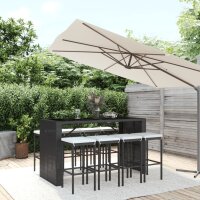 vidaXL 9-tlg. Gartenbar-Set mit Kissen Schwarz Poly Rattan