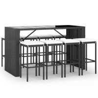 vidaXL 9-tlg. Gartenbar-Set mit Kissen Schwarz Poly Rattan