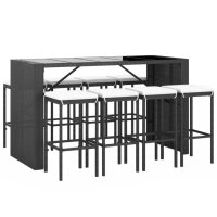 vidaXL 9-tlg. Gartenbar-Set mit Kissen Schwarz Poly Rattan