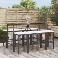 vidaXL 9-tlg. Gartenbar-Set mit Kissen Schwarz Poly Rattan