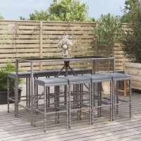 vidaXL 9-tlg. Gartenbar-Set mit Kissen Grau Poly Rattan