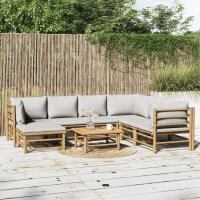 vidaXL 8-tlg. Garten-Lounge-Set mit Kissen Hellgrau Bambus