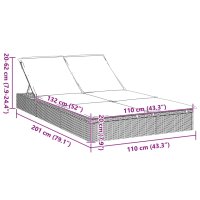 vidaXL Sonnenliege f&uuml;r 2 Personen mit Auflage Grau Poly Rattan