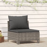 vidaXL Garten-Mittelsofa mit Kissen Grau Poly Rattan