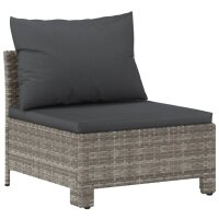 vidaXL Garten-Mittelsofa mit Kissen Grau Poly Rattan