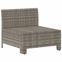 vidaXL Garten-Mittelsofa mit Kissen Grau Poly Rattan