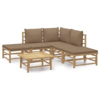 vidaXL 6-tlg. Garten-Lounge-Set mit Kissen Taupe Bambus