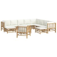 vidaXL 12-tlg. Garten-Lounge-Set mit Cremewei&szlig;en Kissen Bambus