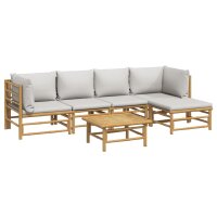 vidaXL 6-tlg. Garten-Lounge-Set mit Hellgrauen Kissen Bambus