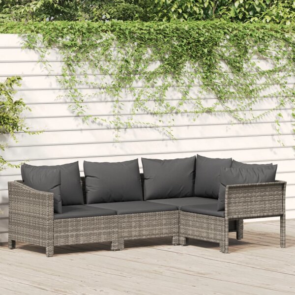 vidaXL 4-tlg. Garten-Lounge-Set mit Kissen Grau Poly Rattan