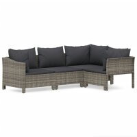 vidaXL 4-tlg. Garten-Lounge-Set mit Kissen Grau Poly Rattan