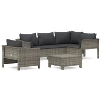 vidaXL 6-tlg. Garten-Lounge-Set mit Kissen Grau Poly Rattan