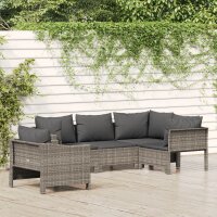 vidaXL 5-tlg. Garten-Lounge-Set mit Kissen Grau Poly Rattan