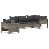 vidaXL 5-tlg. Garten-Lounge-Set mit Kissen Grau Poly Rattan