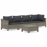 vidaXL 5-tlg. Garten-Lounge-Set mit Kissen Grau Poly Rattan