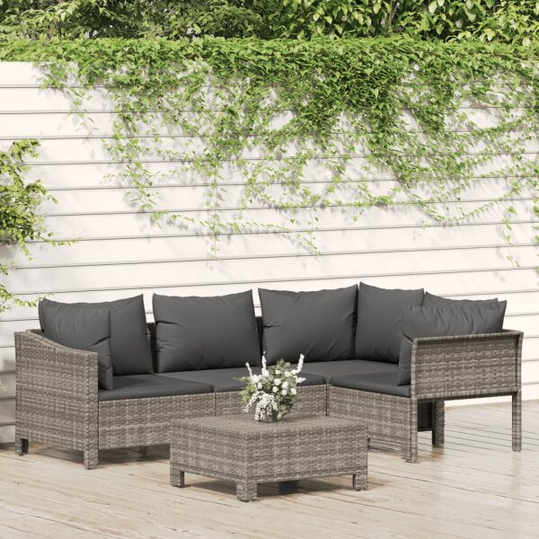 vidaXL 5-tlg. Garten-Lounge-Set mit Kissen Grau Poly Rattan