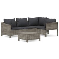 vidaXL 5-tlg. Garten-Lounge-Set mit Kissen Grau Poly Rattan