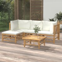 vidaXL 5-tlg. Garten-Lounge-Set mit Cremewei&szlig;en Kissen Bambus