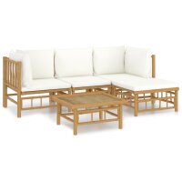 vidaXL 5-tlg. Garten-Lounge-Set mit Cremewei&szlig;en Kissen Bambus