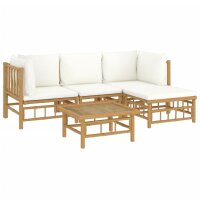 vidaXL 5-tlg. Garten-Lounge-Set mit Cremewei&szlig;en Kissen Bambus