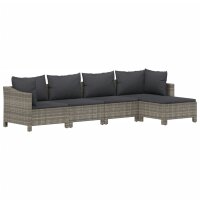 vidaXL 5-tlg. Garten-Lounge-Set mit Kissen Grau Poly Rattan