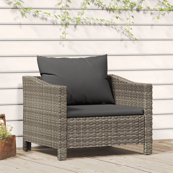 vidaXL Gartensessel mit Kissen Grau Poly Rattan