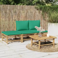 vidaXL 4-tlg. Garten-Lounge-Set mit Gr&uuml;nen Kissen Bambus