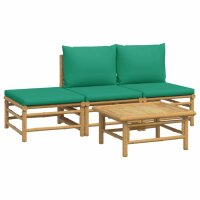 vidaXL 4-tlg. Garten-Lounge-Set mit Gr&uuml;nen Kissen Bambus