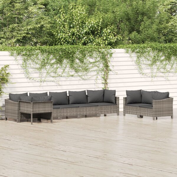 vidaXL 8-tlg. Garten-Lounge-Set mit Kissen Grau Poly Rattan