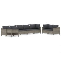 vidaXL 8-tlg. Garten-Lounge-Set mit Kissen Grau Poly Rattan