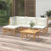 vidaXL 5-tlg. Garten-Lounge-Set mit Cremewei&szlig;en Kissen Bambus