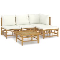 vidaXL 5-tlg. Garten-Lounge-Set mit Cremewei&szlig;en Kissen Bambus