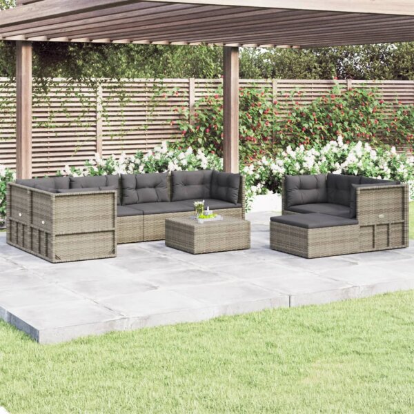 vidaXL 8-tlg. Garten-Lounge-Set mit Kissen Grau Poly Rattan