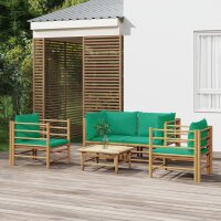 vidaXL 5-tlg. Garten-Lounge-Set mit Gr&uuml;nen Kissen Bambus